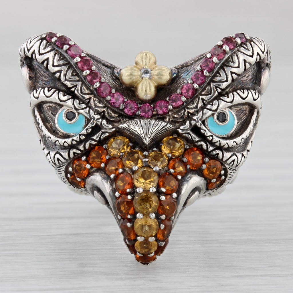 Gray Barbara Bixby Jeweled Garuda Bird Ring Sterling Silver 18k Gold Statement