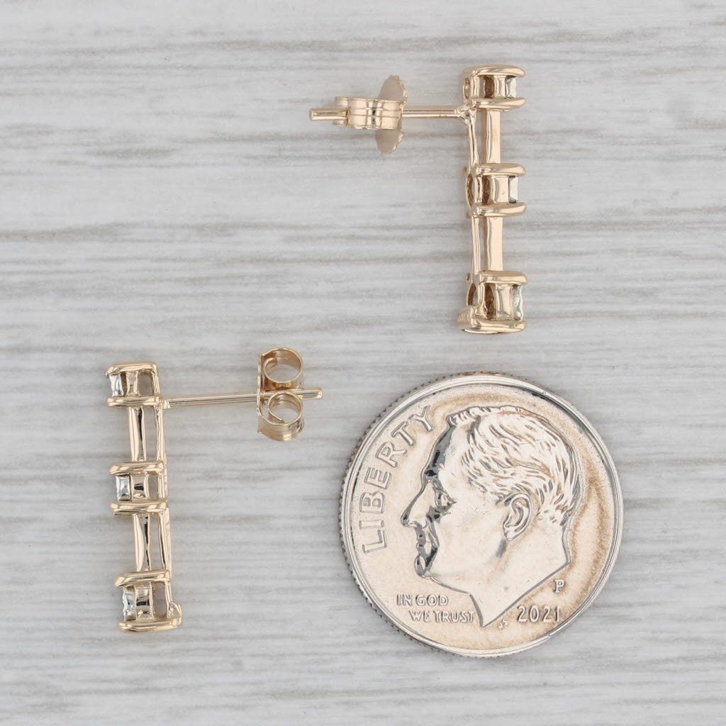 Gray Diamond 3-Stone Journey Earrings 10k Yellow Gold Pierced Drops
