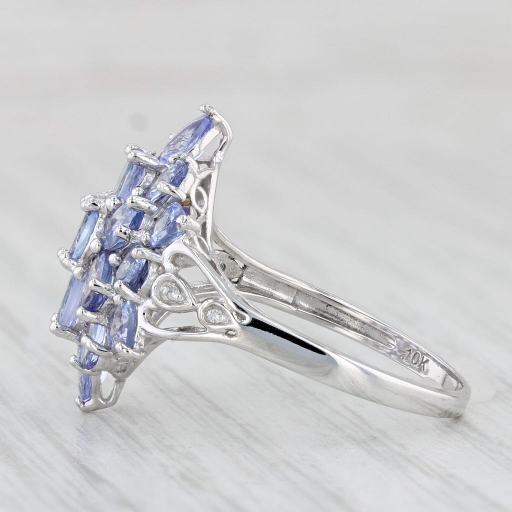 Light Gray 3.40ctw Tanzanite Cluster Ring 10k White Gold Size 8.25 Cocktail