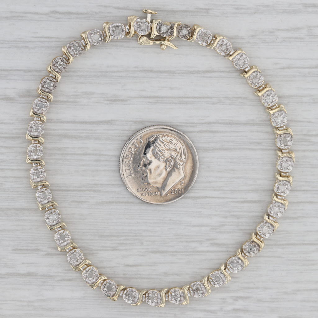 Gray 1ctw Diamond Tennis Bracelet 10k Yellow Gold 7.25" 4.3mm