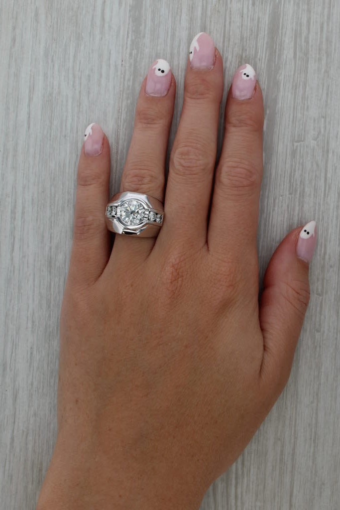 3.75ctw Round Diamond Ring 14k White Gold Size 8 Hearts & Arrows EGL