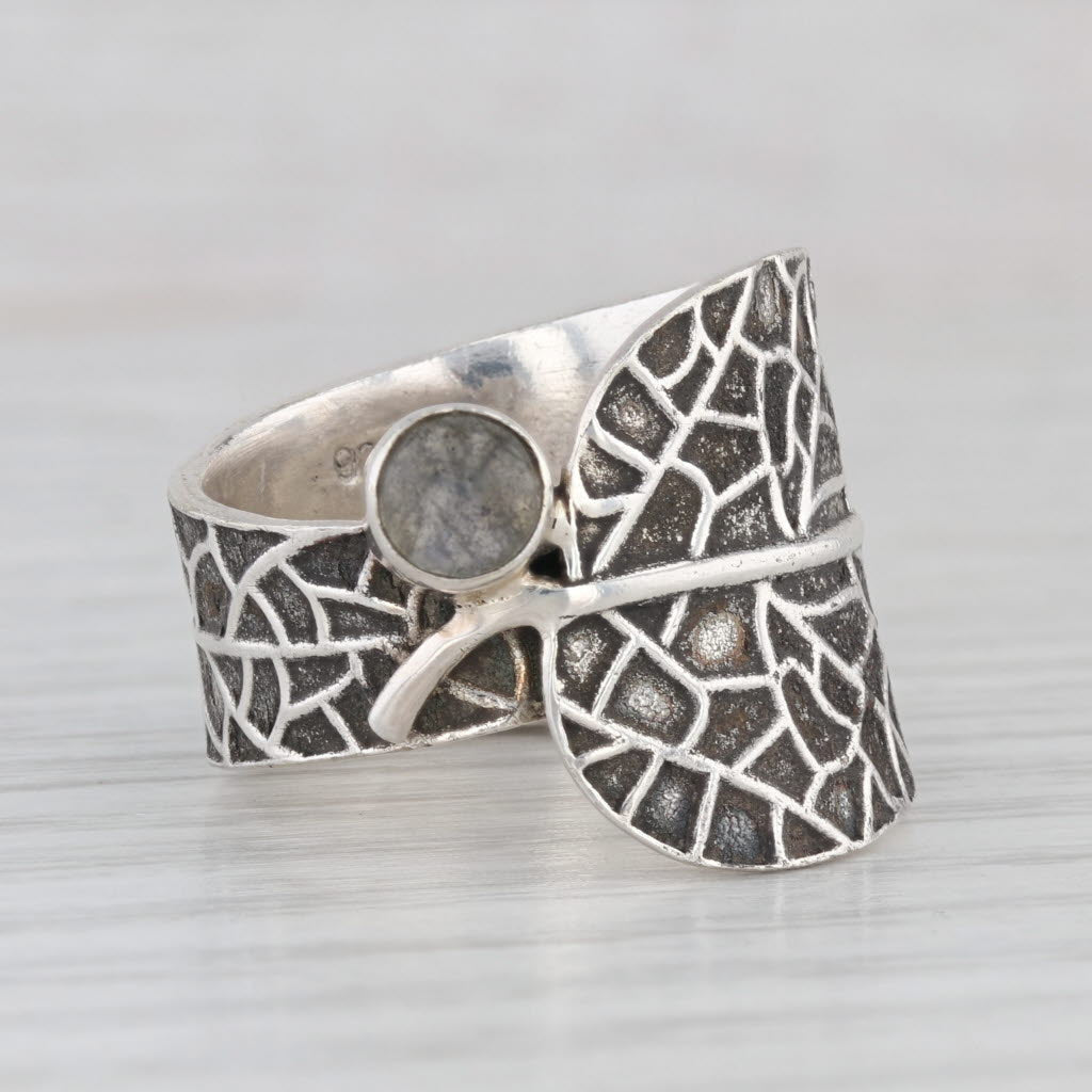 Light Gray Labradorite Leaf Wrap Ring Sterling Silver Size 8 Statement