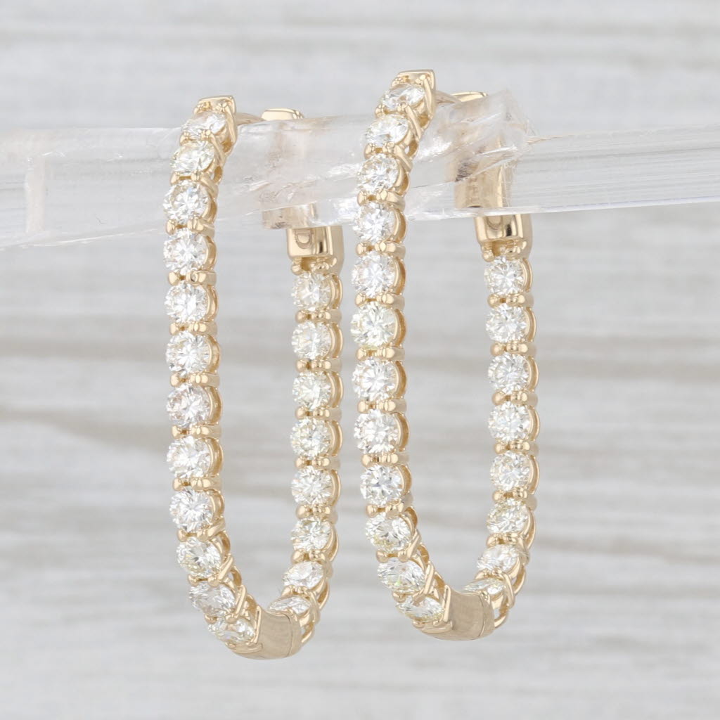 New 2ctw Diamond Inside Out Hoop Earrings 14k Yellow Gold Snap Top Oval Hoops