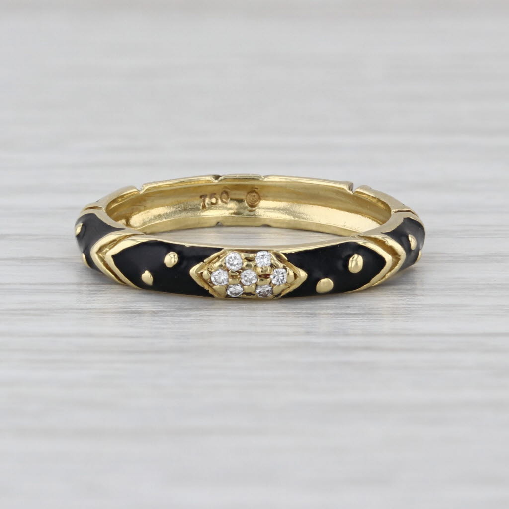 Hidalgo Diamond Enamel Band 18k Yellow Gold Size 6.25 Stackable Ring