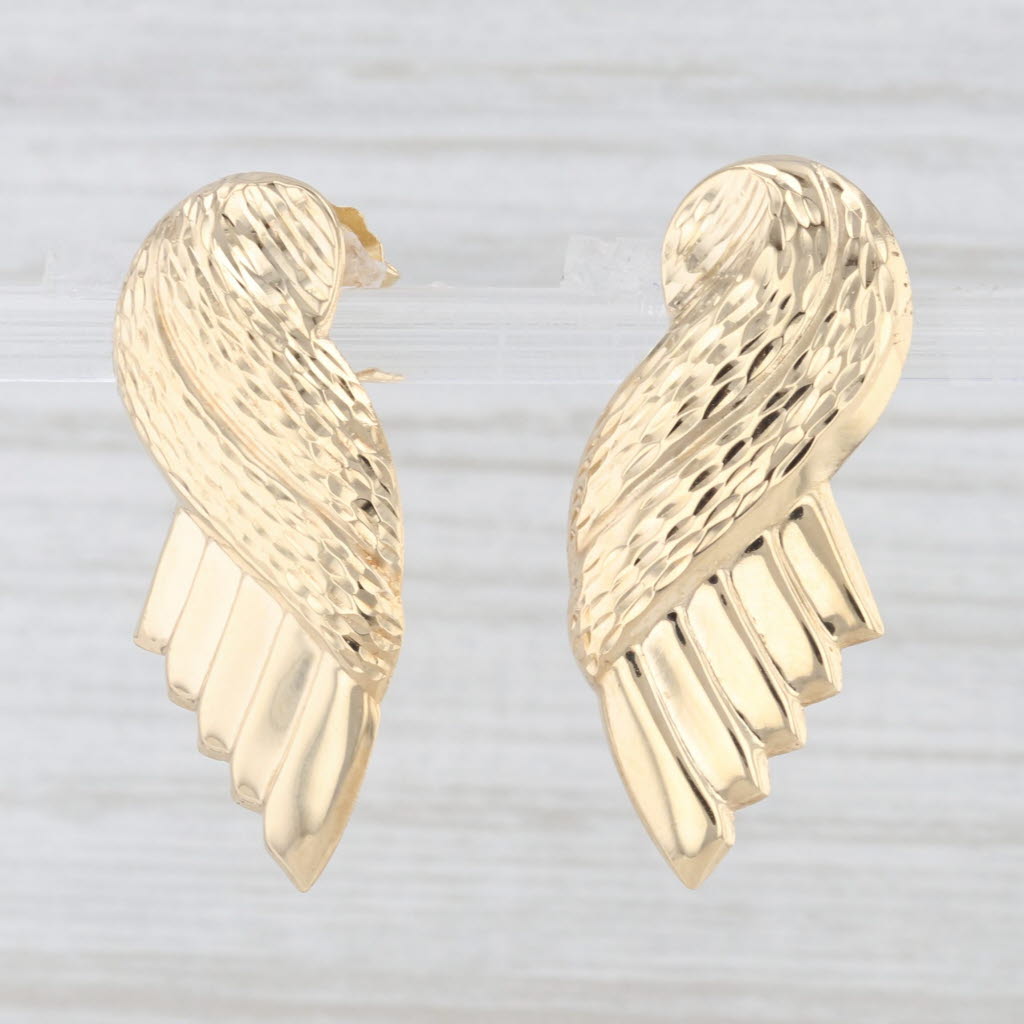 Light Gray Lightweight Wing Drop Earrings 18k Yellow Gold Statement