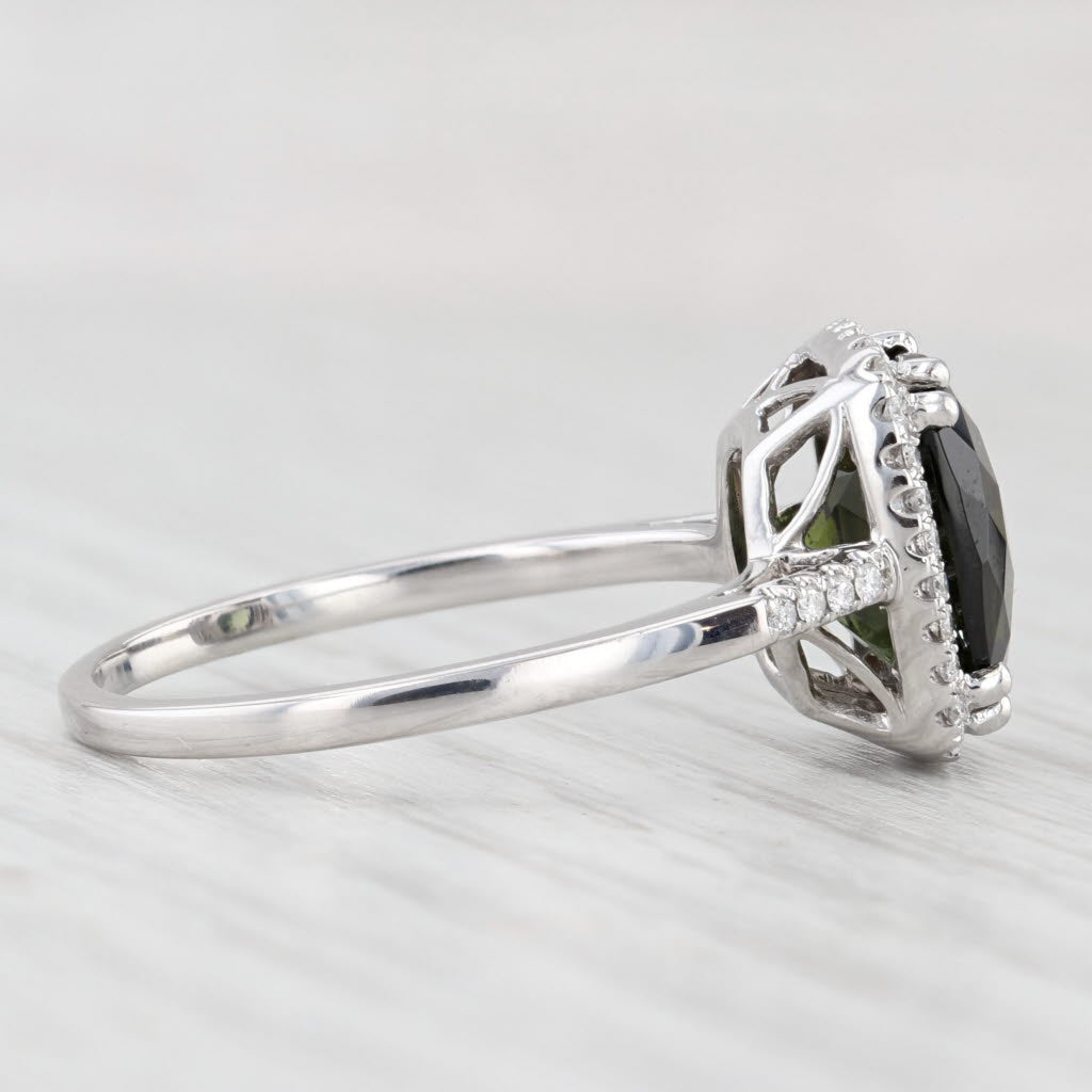 4.20ctw Green Tourmaline Diamond Halo Ring 14k White Gold Size 10
