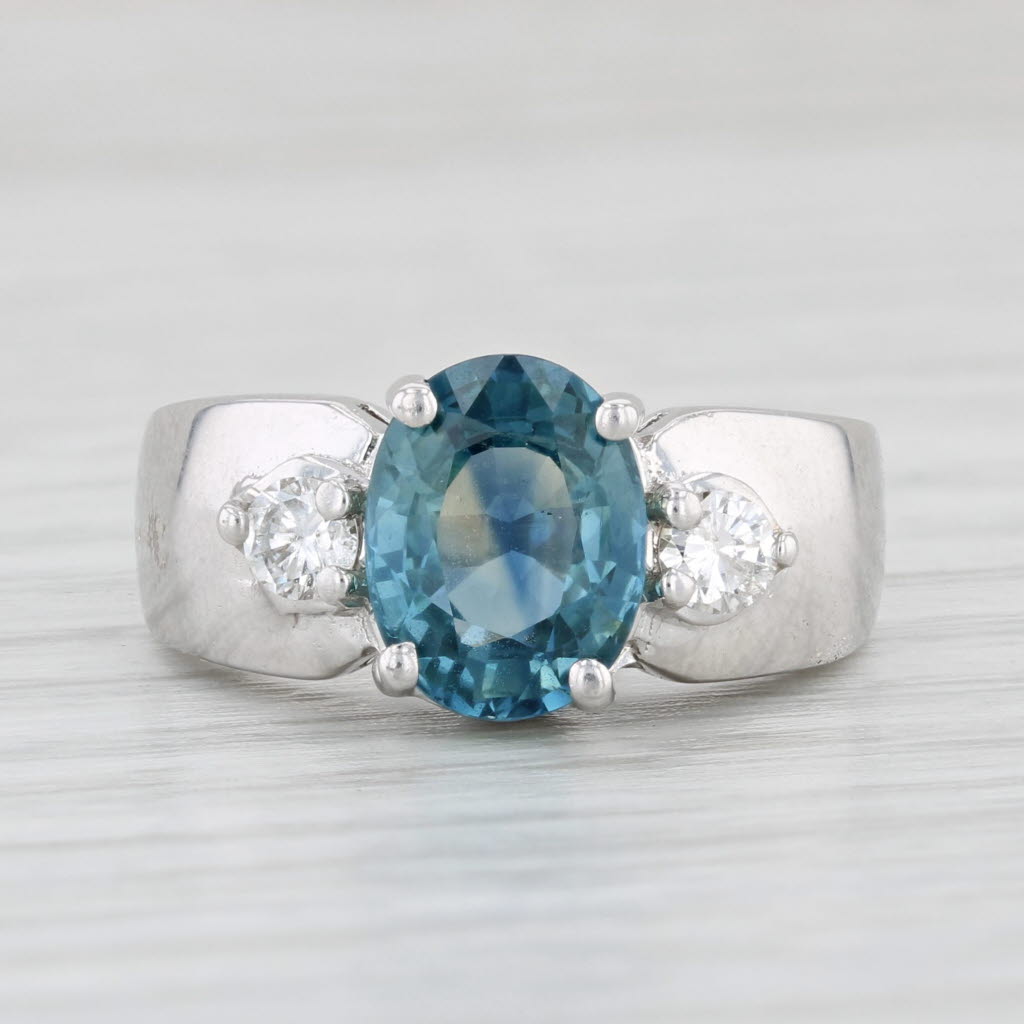 Light Gray 2.70ctw Oval London Blue Sapphire Diamond Ring 14k White Gold Size 4.25