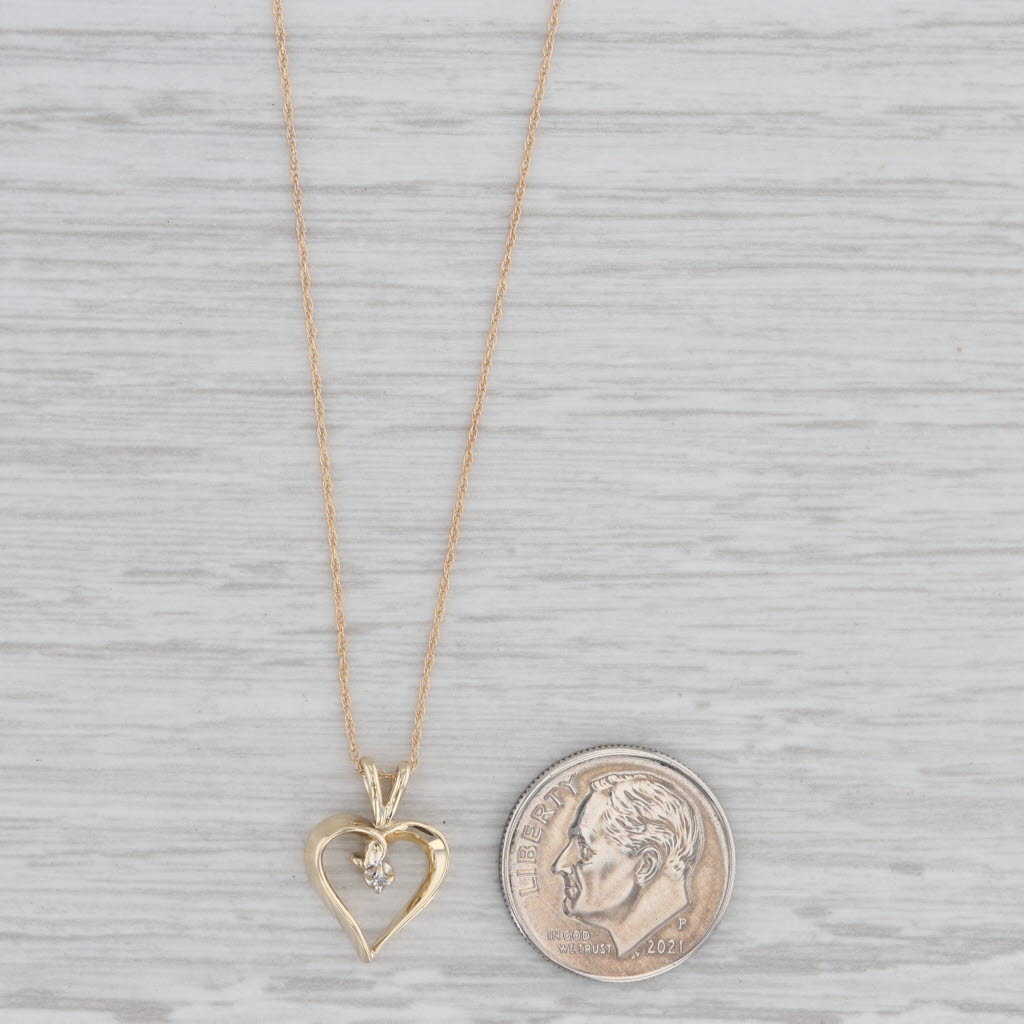 Gray Diamond Open Heart Pendant Necklace 10k Yellow Gold 18" Rope Chain