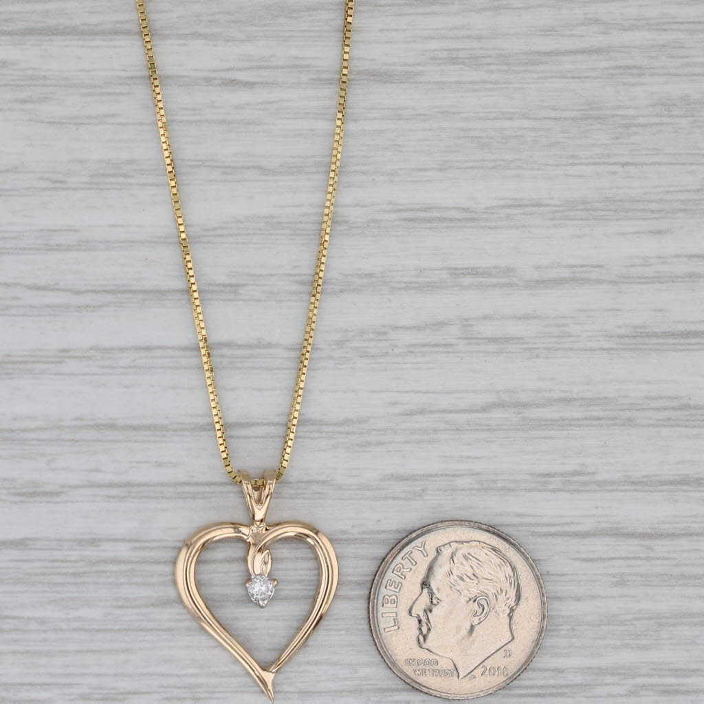 Gray Diamond Open Heart Pendant Necklace 14k Yellow Gold 23.75" Box Chain