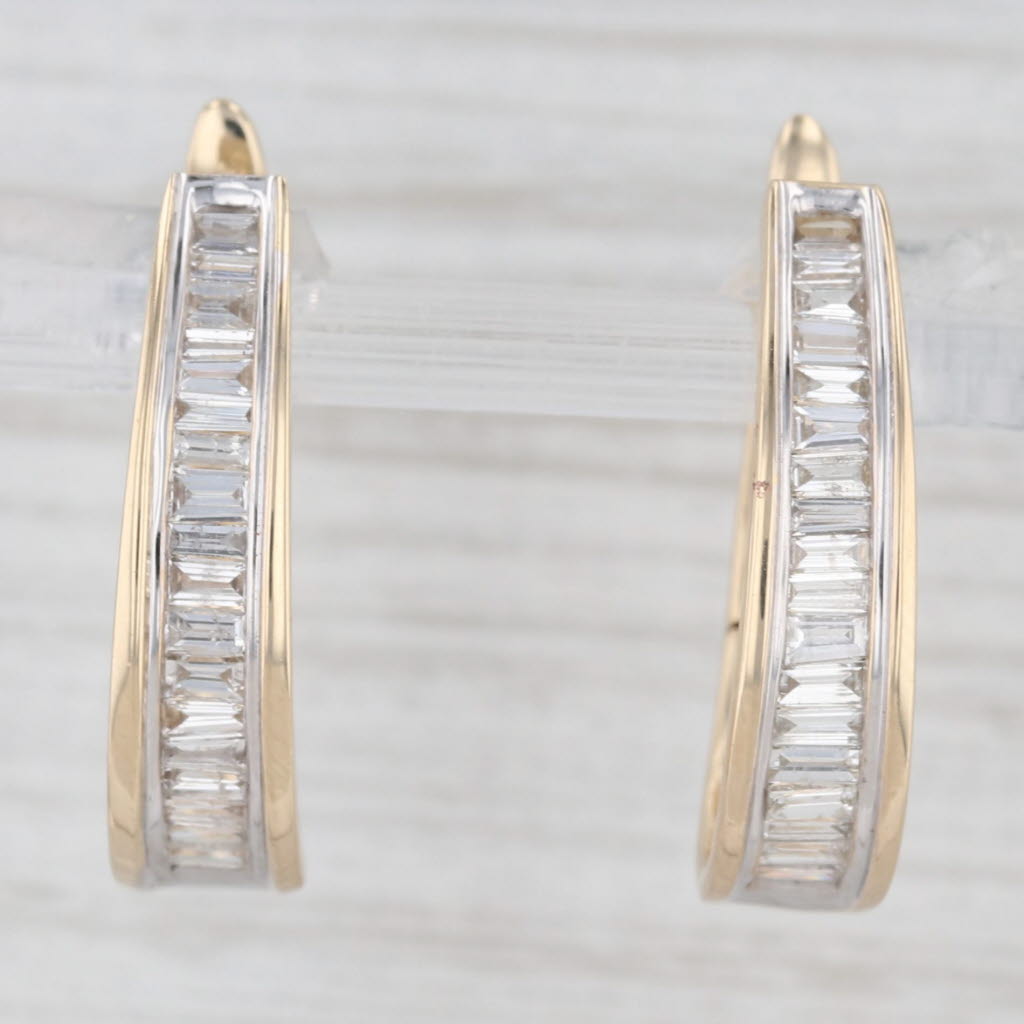 Light Gray 1.16ctw Diamond Journey Oval Hoop Earrings 14k Yellow Gold Snap Top Posts