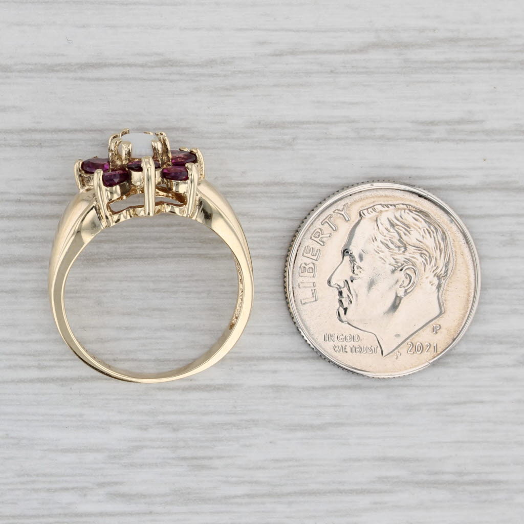 Gray Opal Garnet Flower Ring 10k Yellow Gold Size 5.25
