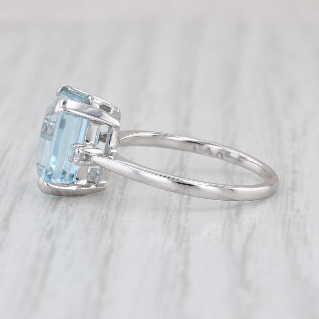 Vintage 4.43ctw Aquamarine Diamond Ring 14k White Gold Size 7.25