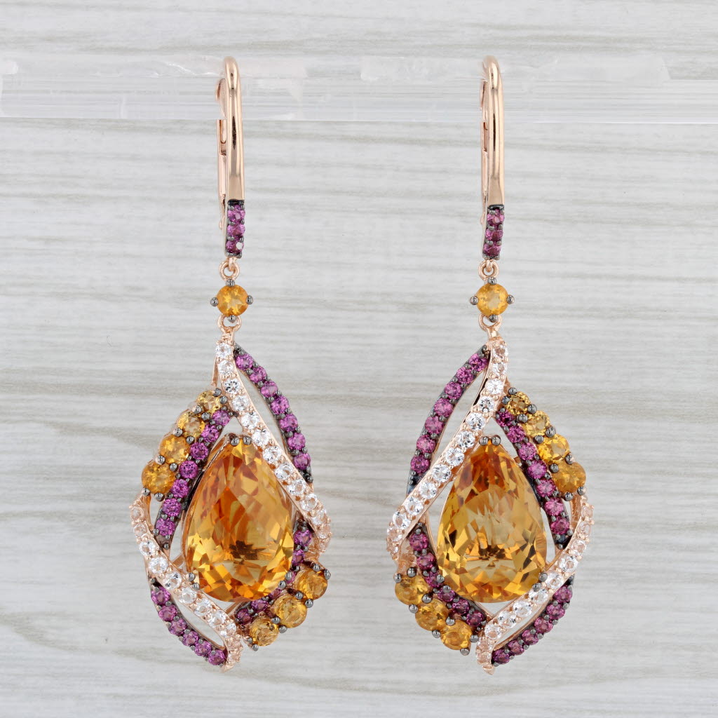 Light Gray Le Vian Crazy 16.60ctw Citrine Garnet Topaz Dangle Earrings 14k Rose Gold