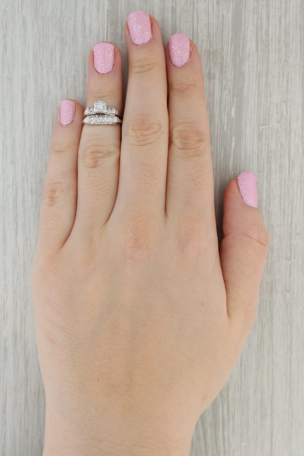 Dark Gray 0.14ctw Diamond Engagement Ring Wedding Band Bridal Set 14k Gold Size 4