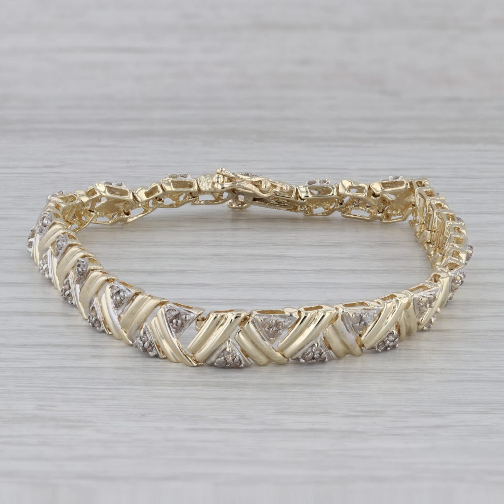 Gray 1.25 ctw Diamond Abstract 14K Yellow Gold Tennis Bracelet 6.5"
