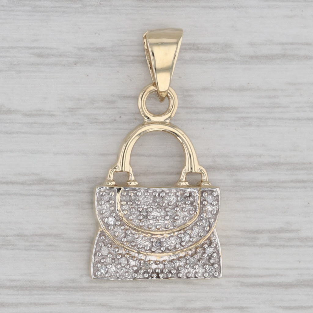 Gray Diamond Accented Purse Hand Bag Pendant 10k Yellow Gold