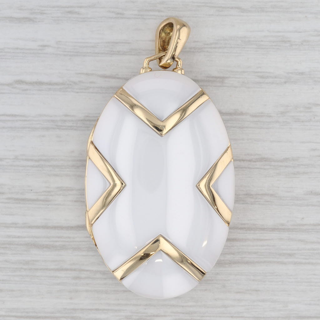 Monica Rich Kosan Chevron White Ceramic 18k Gold Picture Locket Pendant Opens