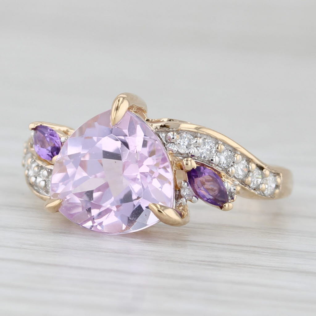Light Gray 2.82ctw Pink Kunzite Diamond Amethyst Ring 14k Yellow Gold Size 5.25