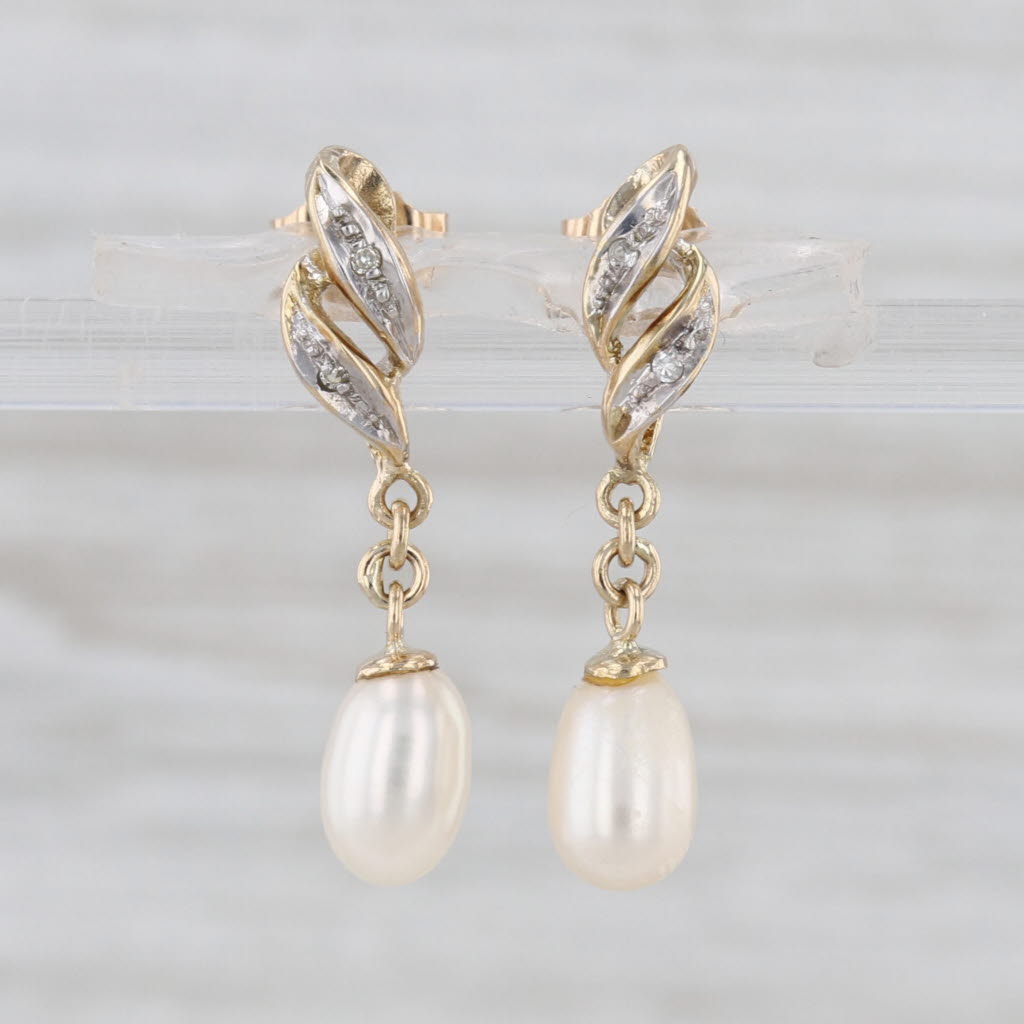 Freshwater Cultured Pearl Diamond Dangle Earrings 14k Yellow Gold