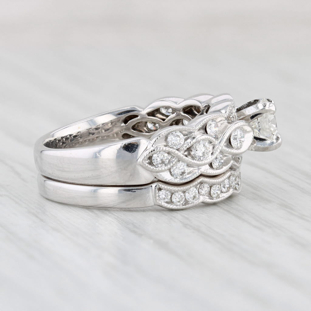 Light Gray 1.15ctw Diamond Engagement Ring Wedding Band Bridal Set 14k White Gold IGI