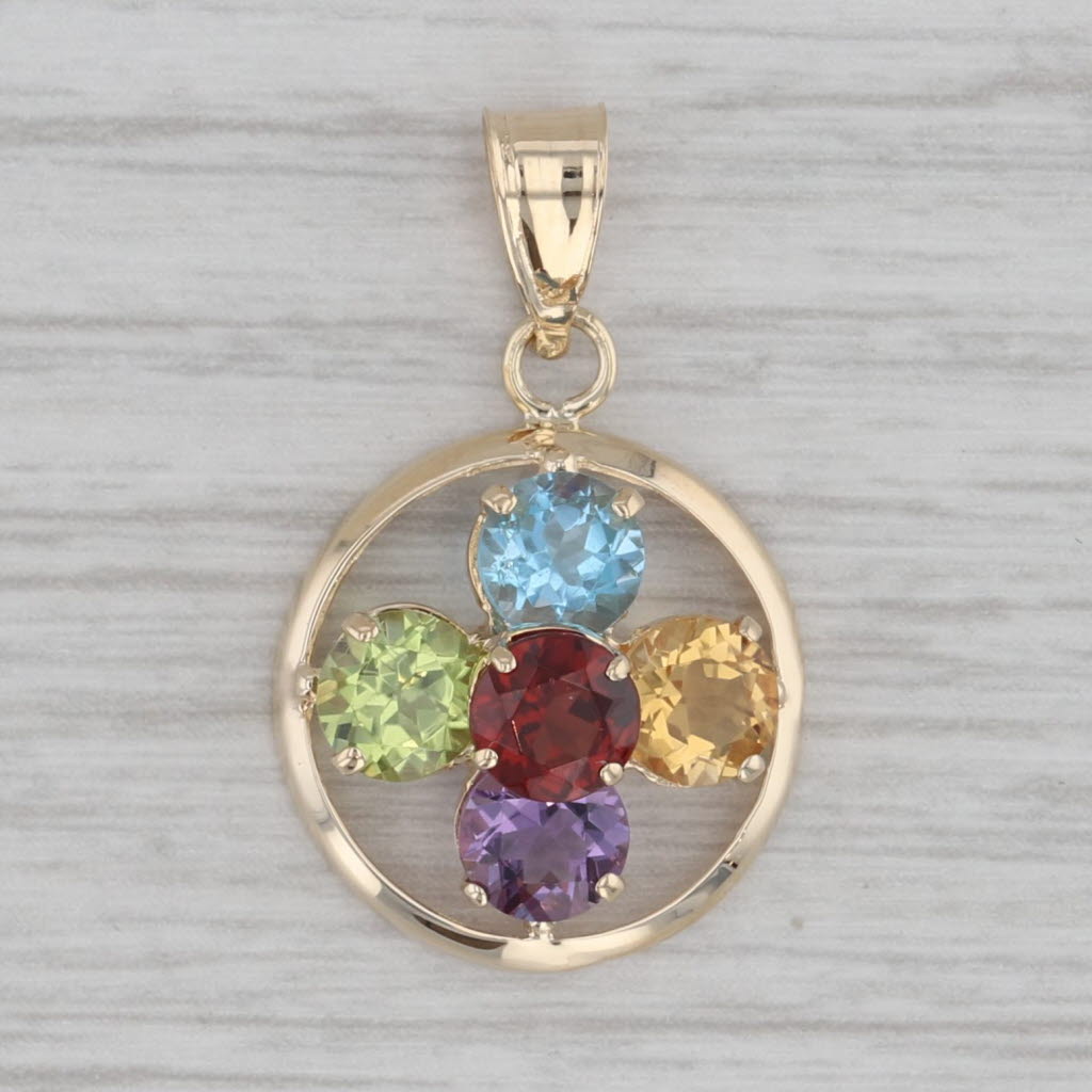 Gray 2.71ctw Gemstone Flower Pendant 14k Gold Topaz Citrine Amethyst Peridot Garnet