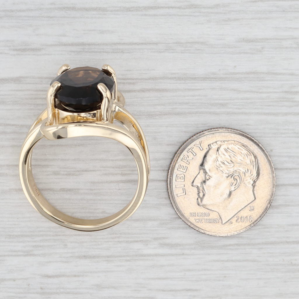 Light Gray 5.50ct Smoky Quartz Oval Solitaire Ring 10k Yellow Gold Cocktail Size 7.5-7.75