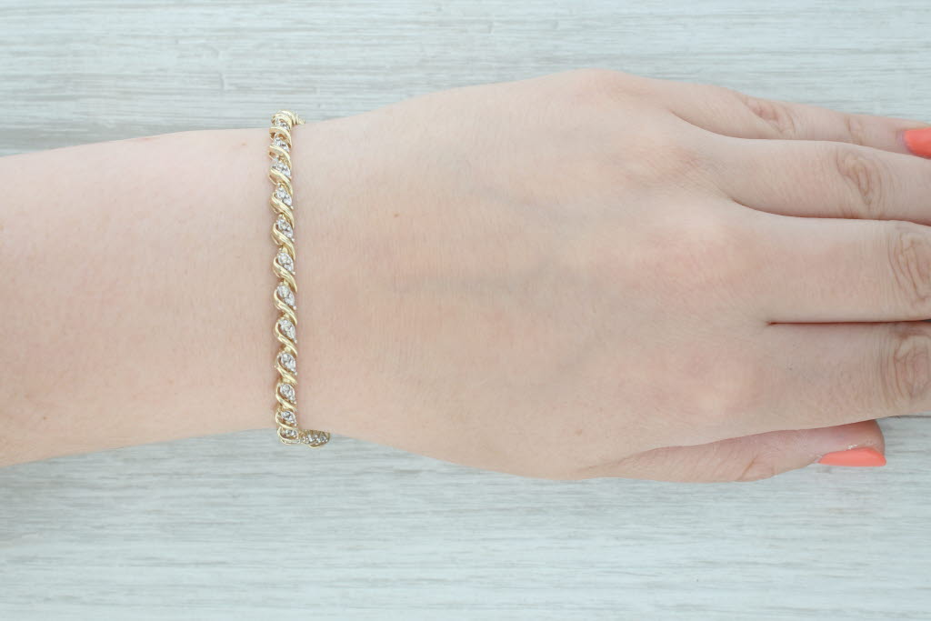 0.90ctw Diamond Tennis Bracelet 14k Yellow Gold 7" 4.7mm