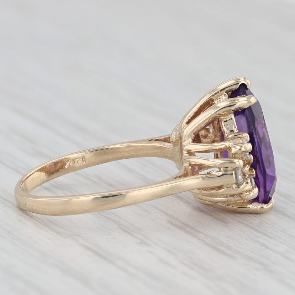 Light Gray 3.60ctw Teardrop Amethyst Diamond Ring 14k Yellow Gold Size 5.5