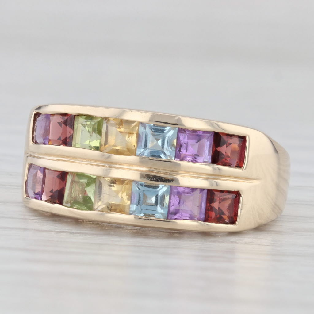 Light Gray 2.48ctw Rainbow Gemstone Ring 10k Gold Garnet Amethyst Topaz Citrine Peridot