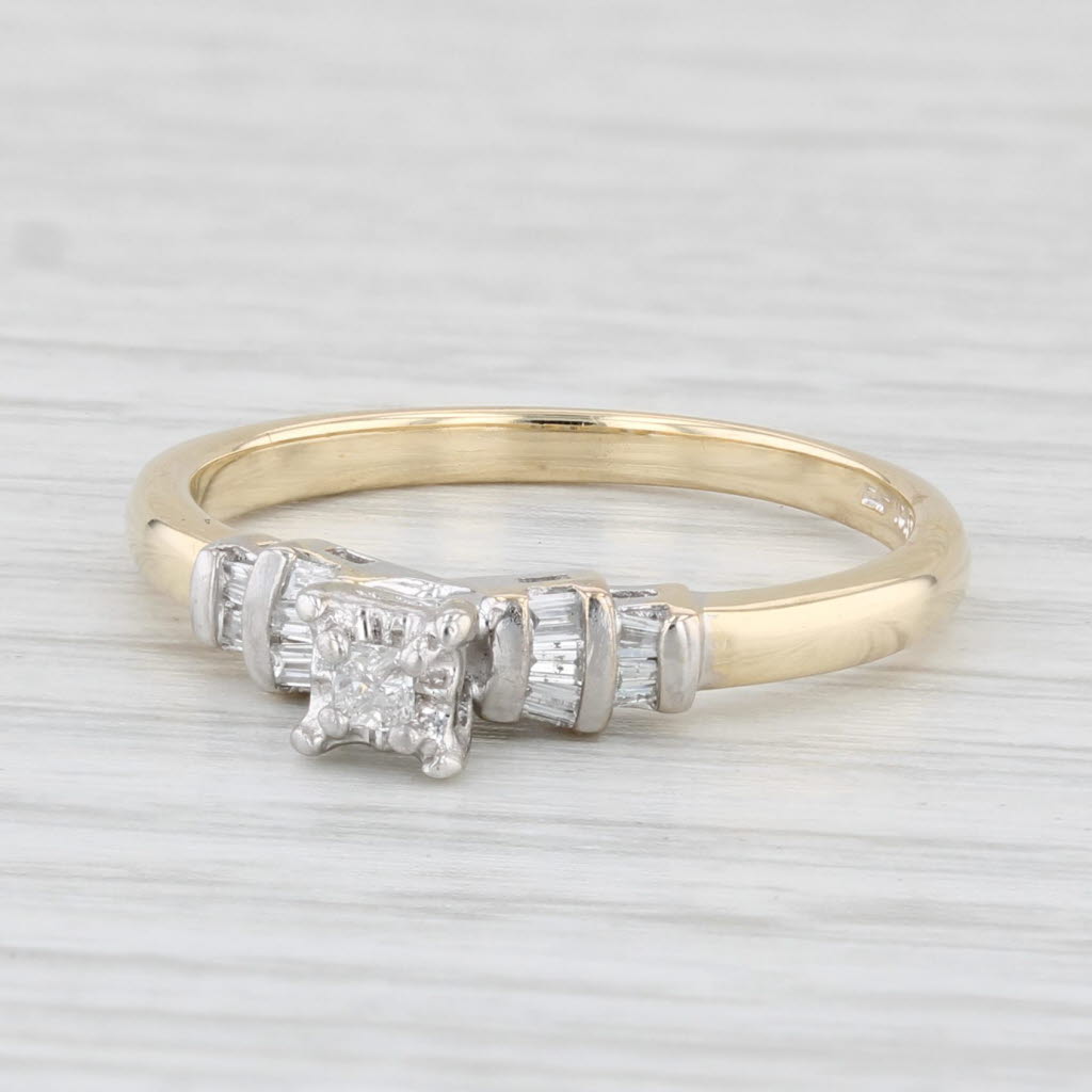 Light Gray 0.18ctw Princess Diamond Engagement Ring 10k White Yellow Gold Size 7.25