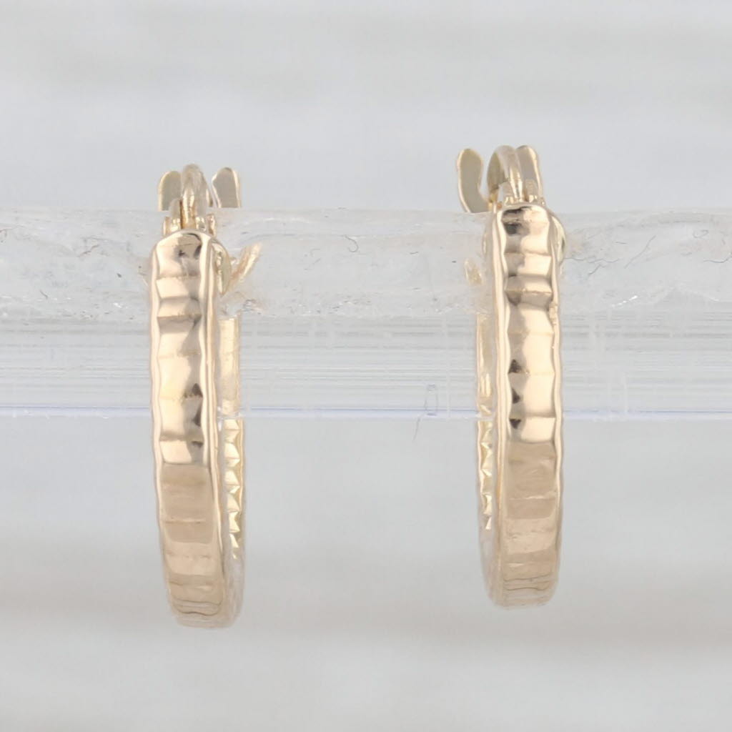 Small Beveled Round Hoop Huggie Earrings 14k Yellow Gold Snap Top Hoops