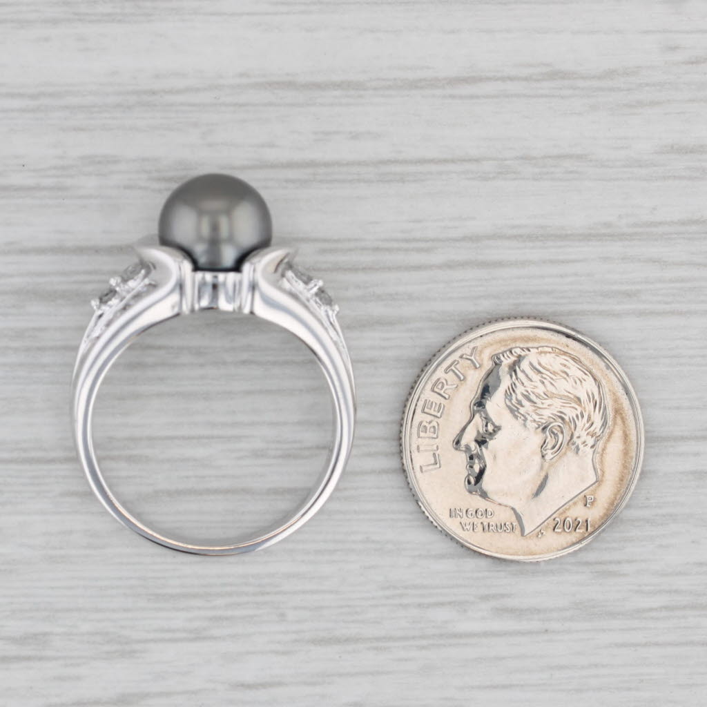Gray Black Cultured Pearl 0.26ctw Diamond Ring 14k White Gold Size 7.25