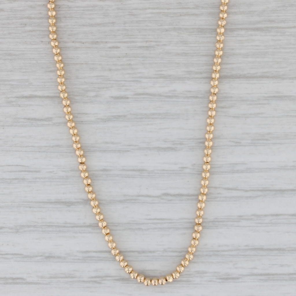 Gray Bead Strand Necklace 14k Yellow Gold Adjustable 16" 2mm