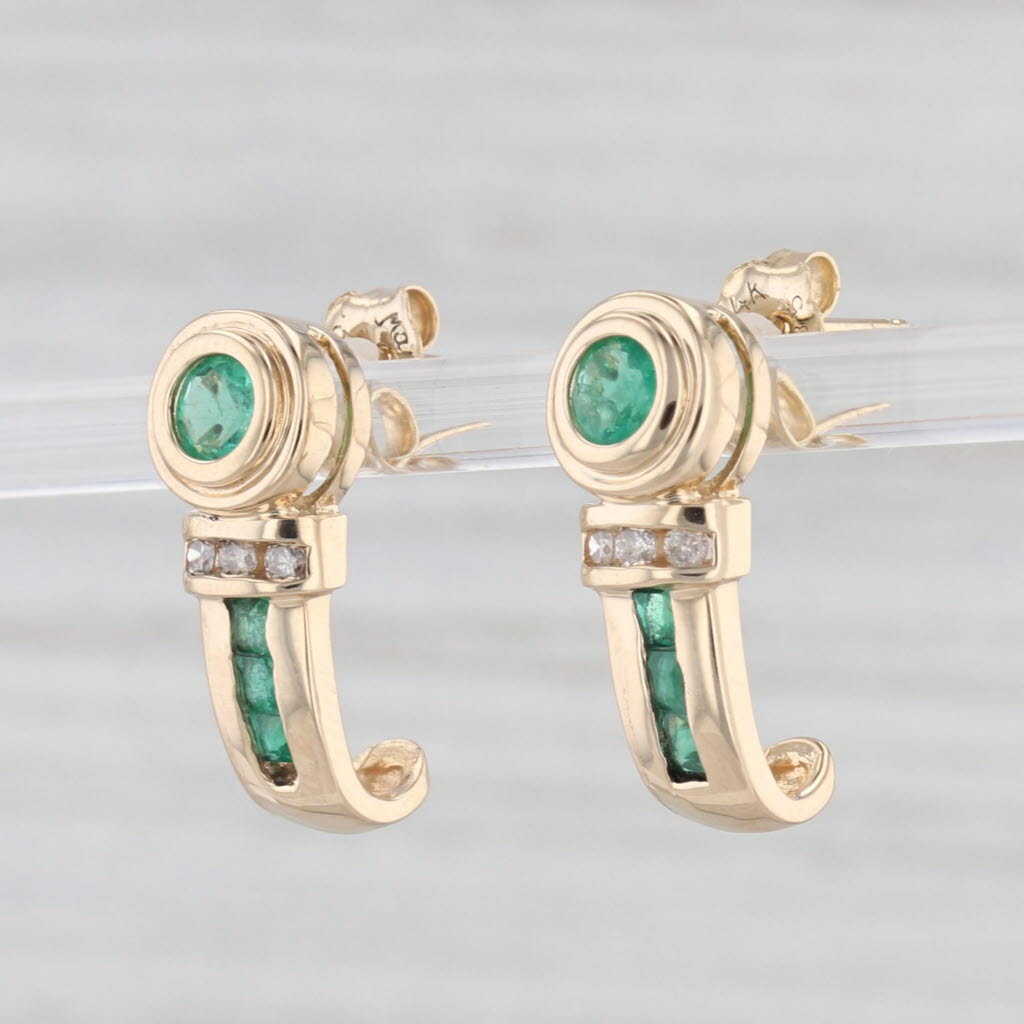 Light Gray 0.89ctw Emerald Diamond J-Hook Earrings 14k Yellow Gold
