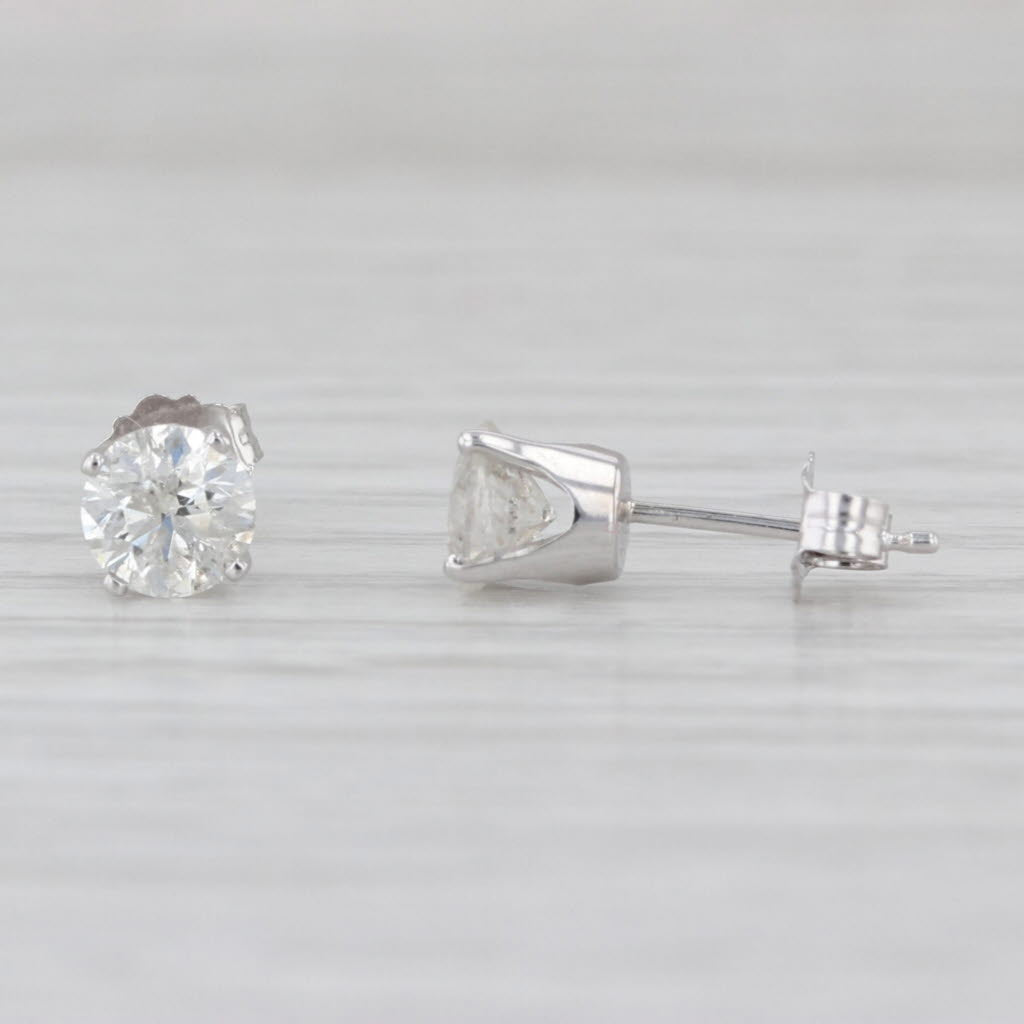0.98ctw Diamond Stud Earrings 14k White Gold Round Brilliant Solitaire Studs