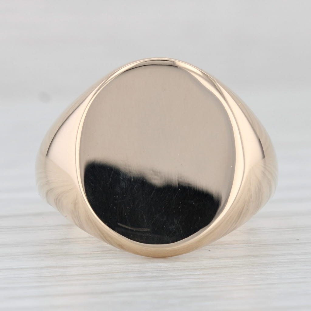 Light Gray Round Engravable Signet Ring 14k Yellow Gold Size 10 Men's