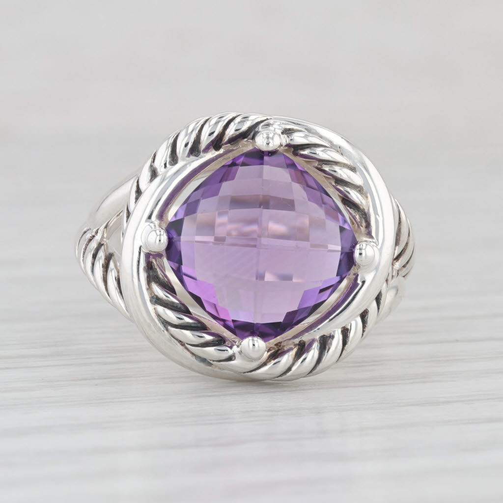 Light Gray David Yurman 5.50ct Amethyst Solitaire Ring Sterling Silver Size 8 Statement