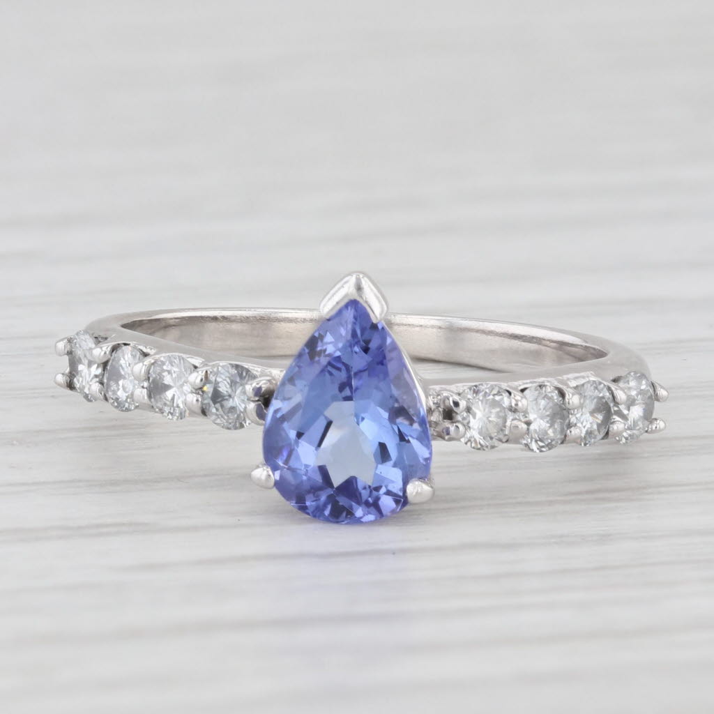 Light Gray 1.42ctw Pear Tanzanite Diamond Ring 14k White Gold Size 7 Teardrop Engagement