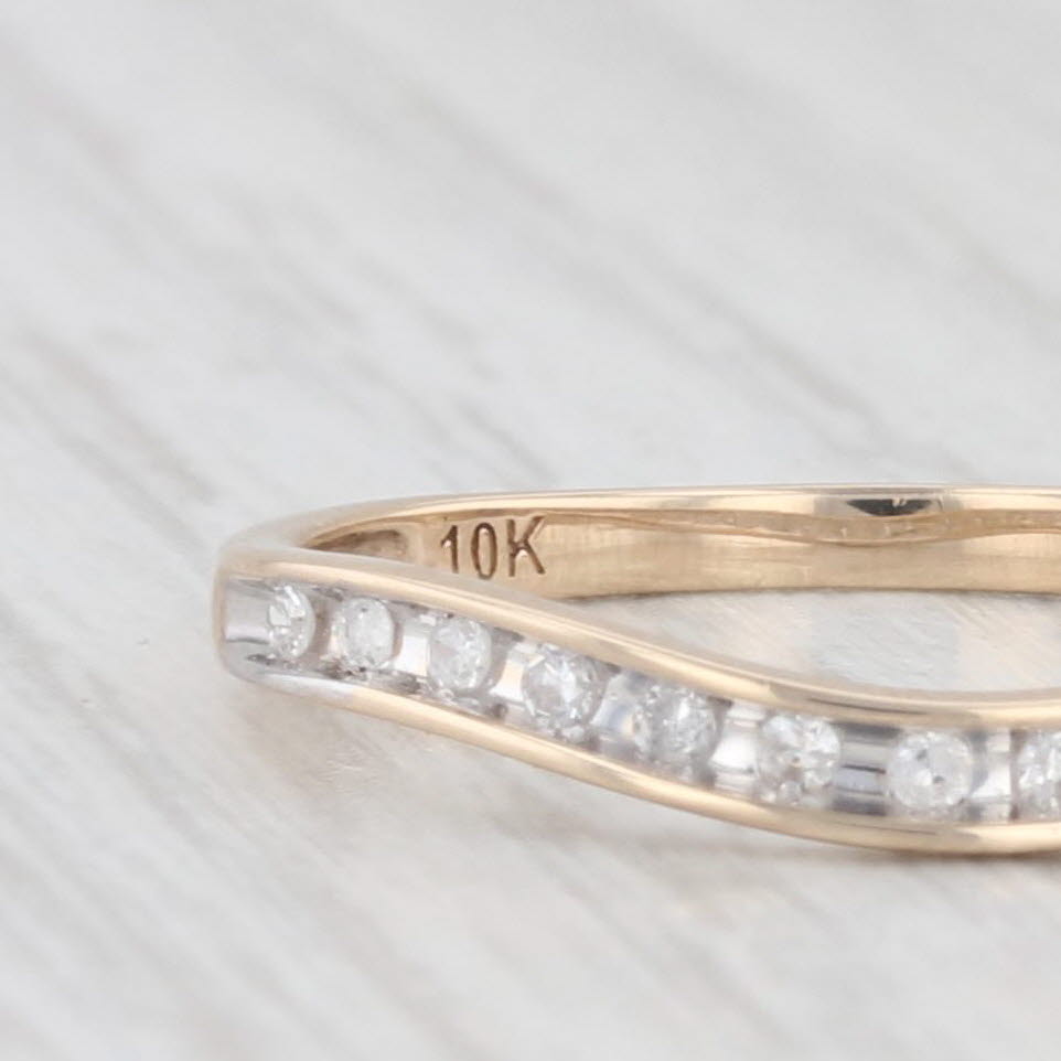 Light Gray Contoured Diamond Wedding Band 10k Yellow Gold Size 7 Ring Stackable Anniversary