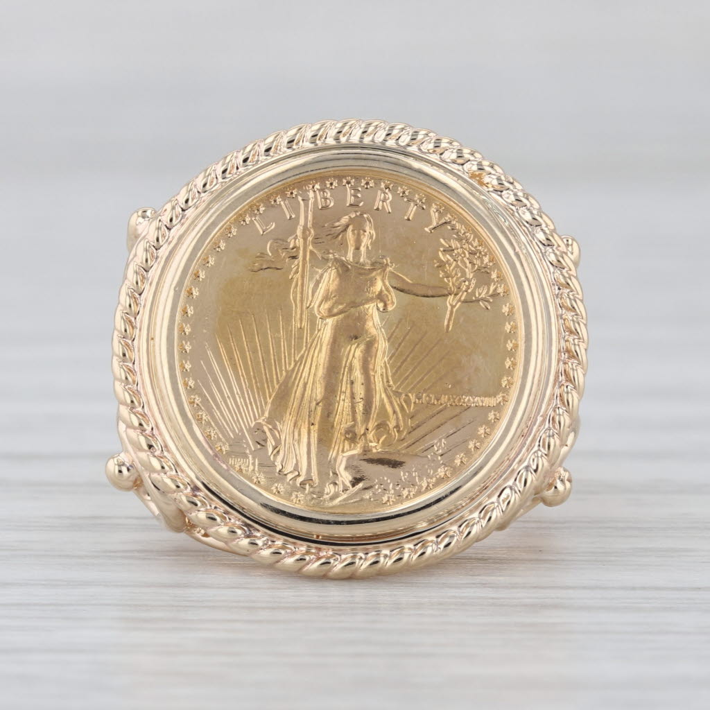 1987 American Gold Eagle 1/10oz Coin Ring 14k 22k Yellow Gold Size 6.25