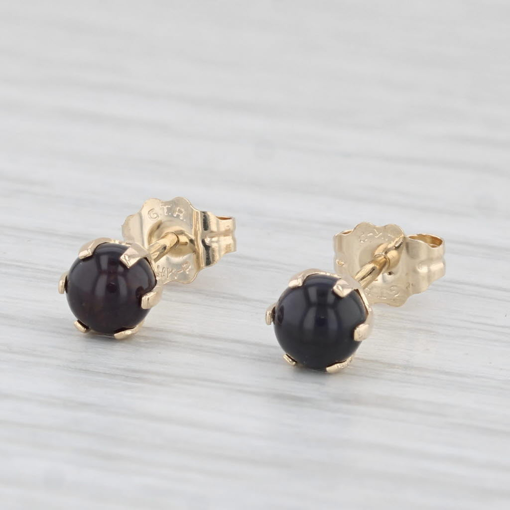 Light Gray Black Agate Bead Stud Earrings 14k Yellow Gold Round Solitaire Studs