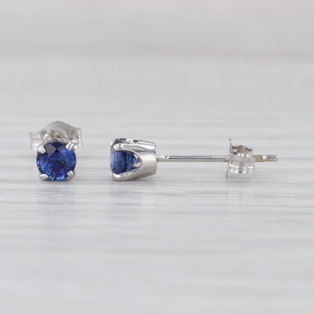 0.80ctw Blue Sapphire Stud Earrings 14k White Gold Round Solitaire Studs