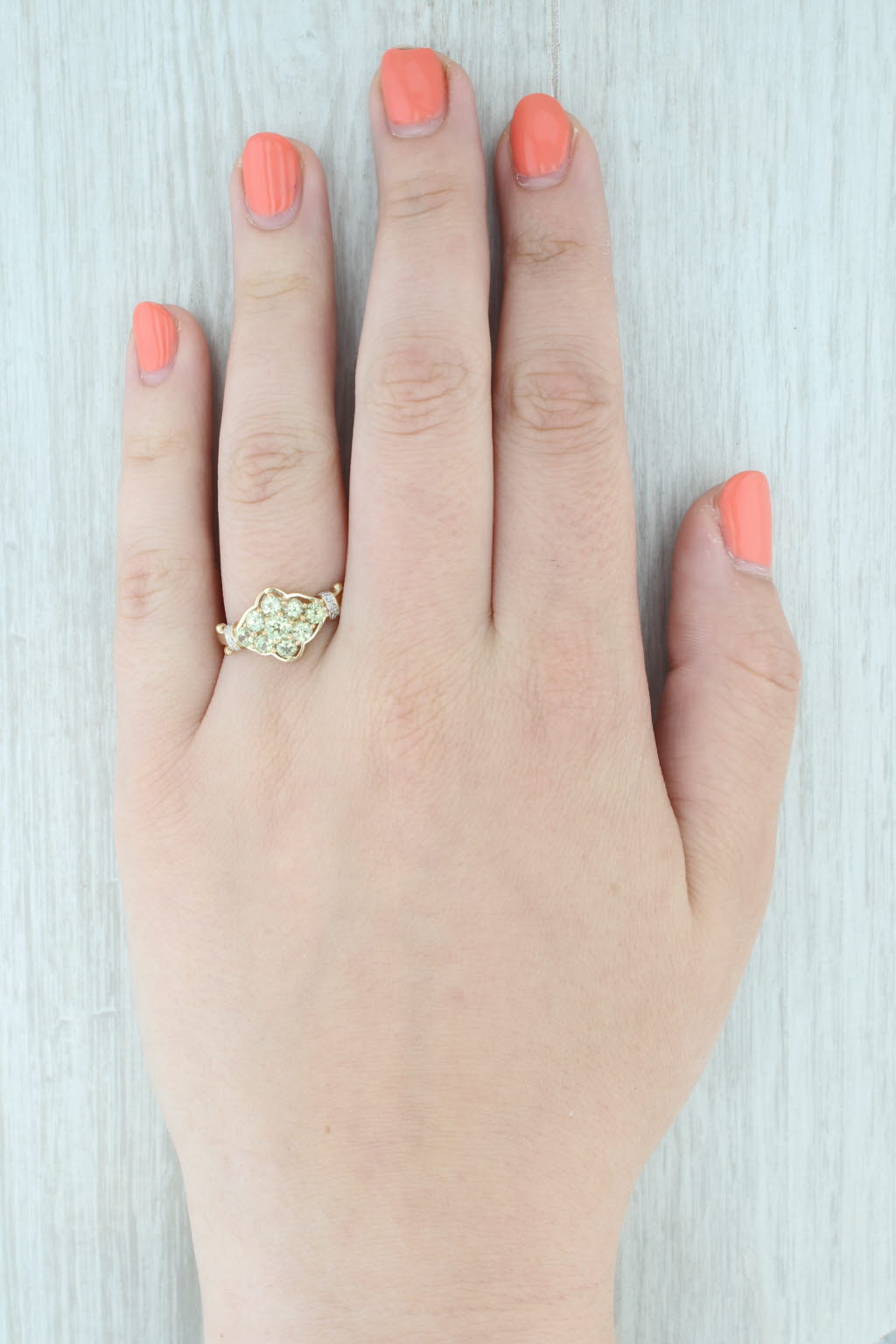 1.52ctw Green Chrysoberyl Cluster Diamond Ring 14k Yellow Gold Size 9.25