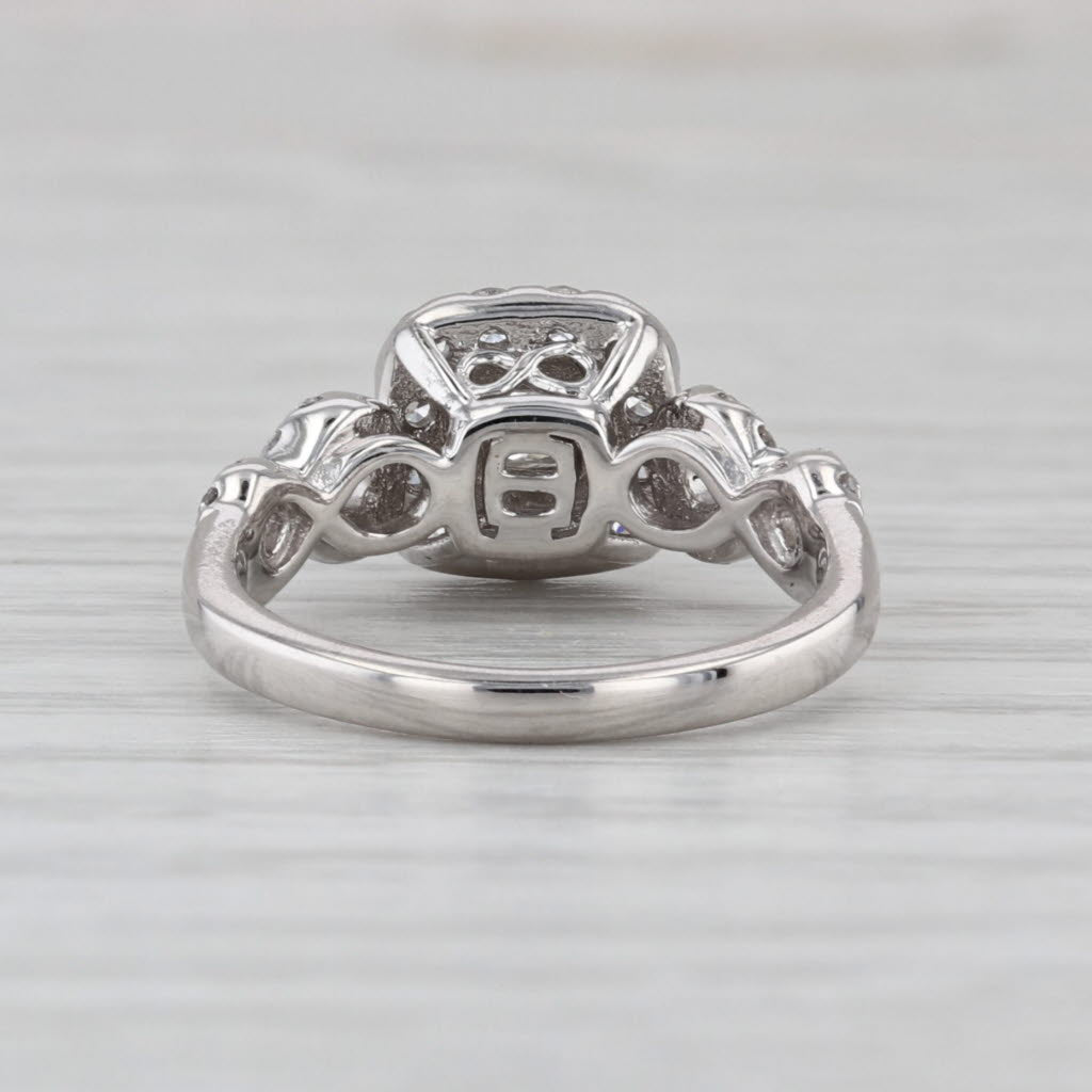 0.87ctw Princess Diamond Halo Engagement Ring 14k White Gold Size 4.25