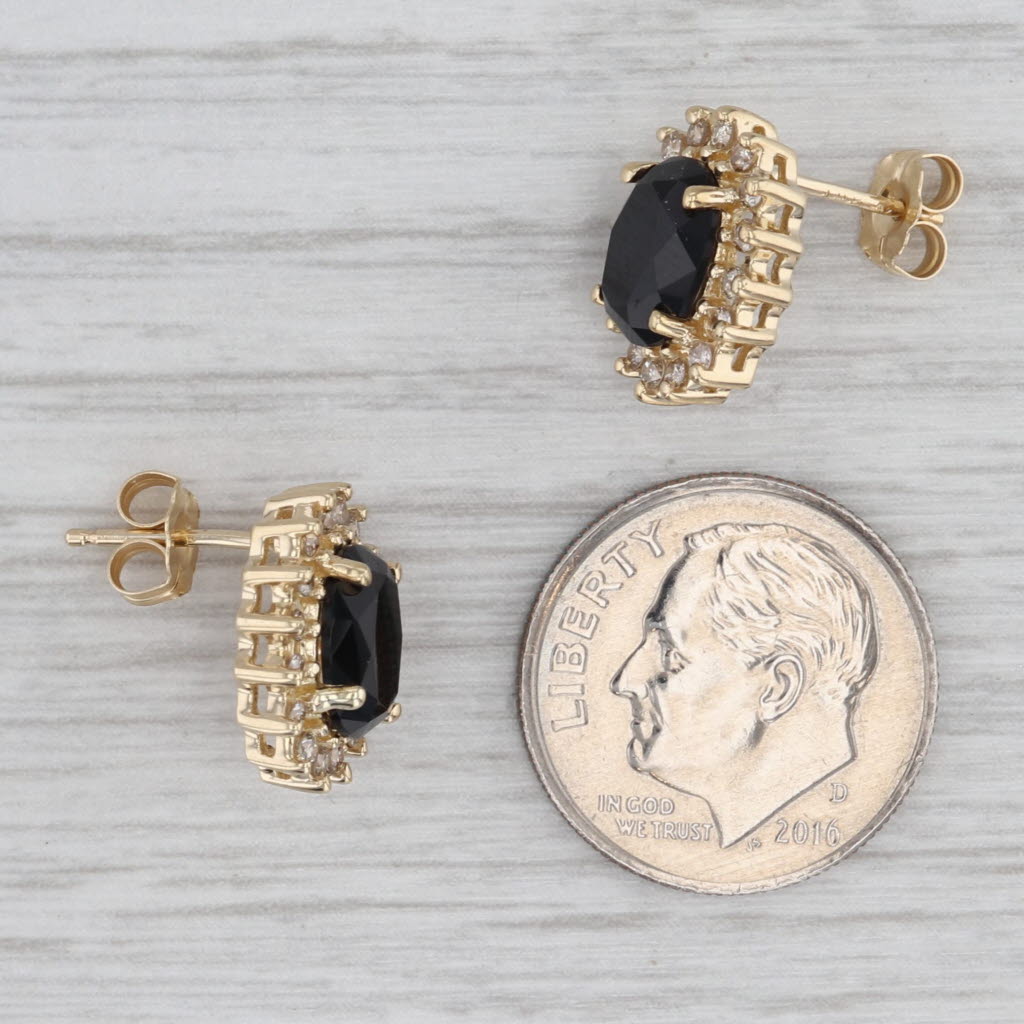 Gray Onyx 0.64ctw Diamond Halo Stud Earrings 14k Yellow Gold