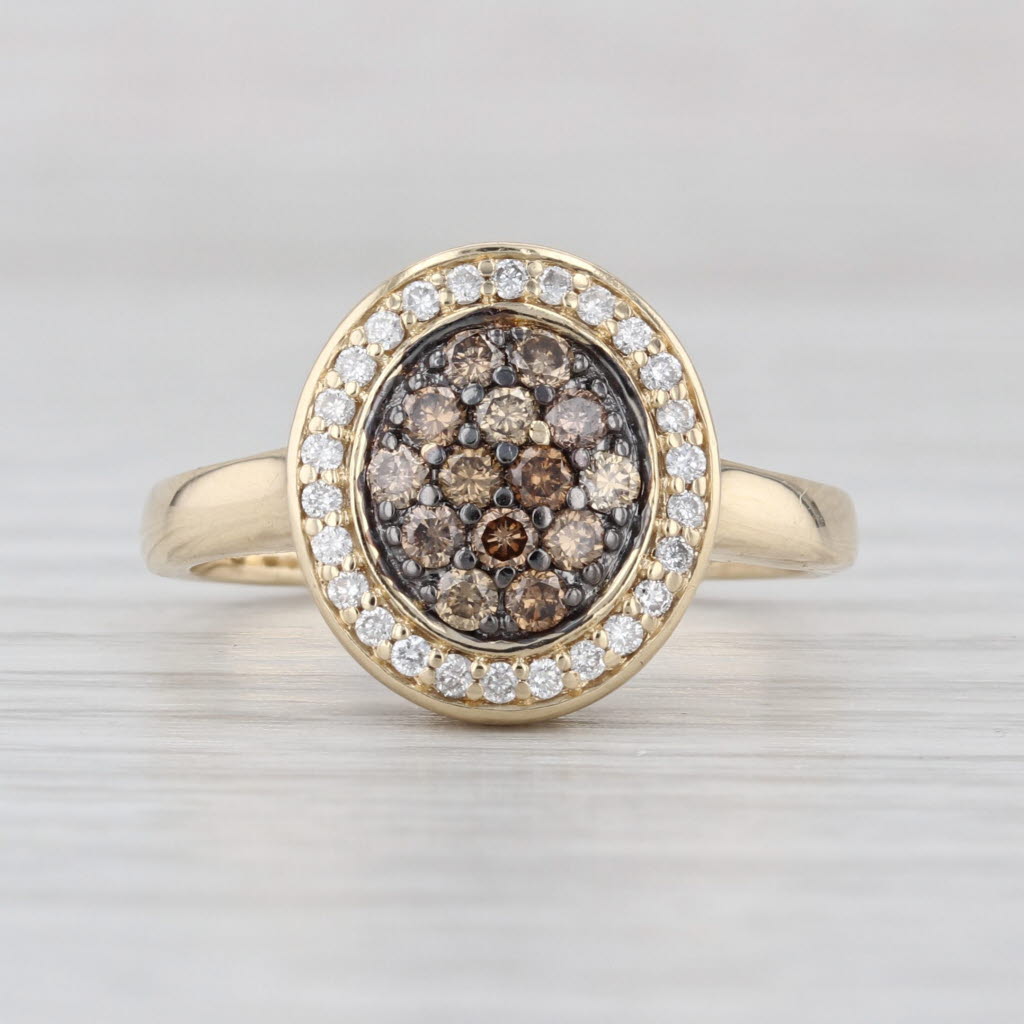 0.40ctw Brown & White Diamond Halo Ring 10k Yellow Gold Size 7.25