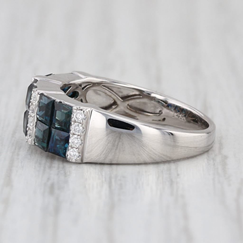 2.52ctw Blue Sapphire Diamond Ring 14k White Gold Size 7.25 Stackable