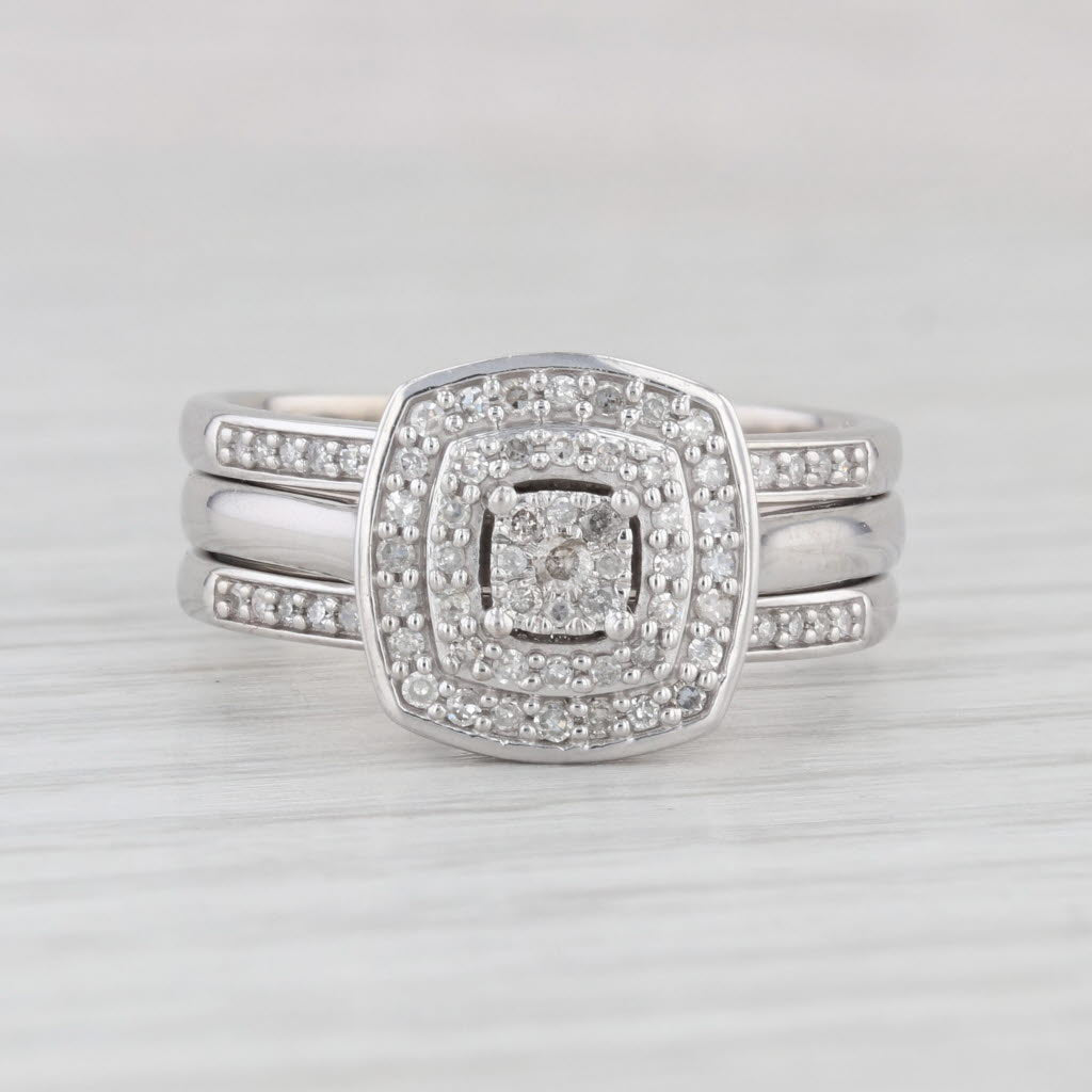 Light Gray 0.40ctw Diamond Halo Engagement Ring Wedding Bands Soldered Bridal Set 10k Gold