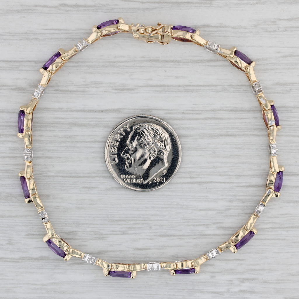 Gray 2.12ctw Amethyst Diamond Tennis Bracelet 10k Yellow Gold 7" 3.3mm