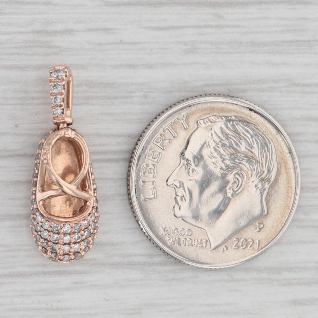 Gray 0.62ctw Diamond Baby Shoe Pendant 10k Rose Gold Small Drop Charm Emmy